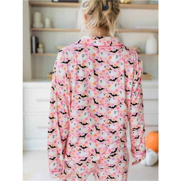 Halloween Ghost Print Button Up Top and‎ Pants Lounge Set - Picture 2 of 11